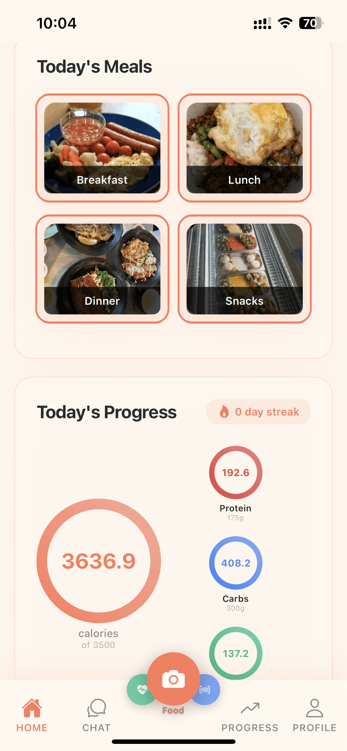Welth app dashboard showing nutrition and activity tracking